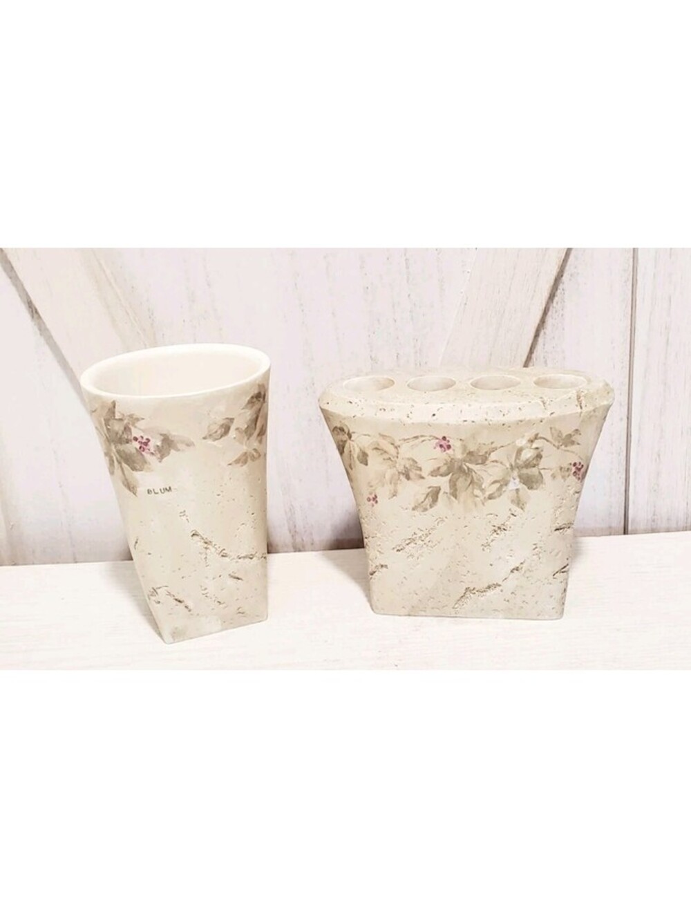 Croscill Cheri Blum Bathroom Toothbrush Cup Holder Ivy Rose Trail Handpainted